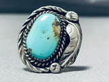 Authentic Vintage Native American Navajo Blue Gem Turquoise Sterling Silver Ring Old-Nativo Arts