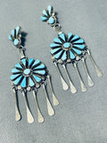 Dazzling Vintage Native American Zuni Blue Gem Turquoise Sterling Silver Dream Catcher Earrings-Nativo Arts