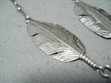 Spectacular Native American Navajo Royston Turquoise Sterling Silver Feathers Necklace-Nativo Arts