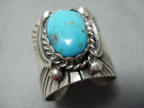 Del John Navajo Blue Gem Turquoise Sterling Silver Ring Native American-Nativo Arts