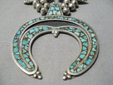 Authentic Vintage Native American Navajo Turquoise Inlay Sterling Silver Squash Blossom Necklace-Nativo Arts