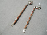 Exquisite Zuni Coral Sterling Silver Earrings Native American-Nativo Arts