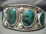 Museum Vintage Native American Navajo Domed Green Turquoise Sterling Silver Bracelet Old-Nativo Arts