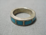 Thicker Vintage Navajo Turquoise Inlay Sterling Silver Native American Ring-Nativo Arts