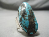 One Of The Biggest Huge Native American Navajo Persin Turquoise Sterling Silver Ring-Nativo Arts
