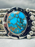 Native American One Of The Most Detailed Gold Sterling Silve Rturquoise Bracelet-Nativo Arts