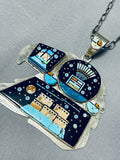 One Of The Biggest Native American Navajo Micro Inlay Turquoise Sterling Silver Necklace-Nativo Arts