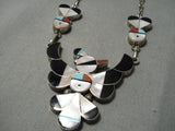 Intricate! Vintage Zuni Native American Turquoise Inlay Sterling Silver Necklace-Nativo Arts