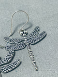 Native American One Of The Most Detailed Ever Navajo Sterling Silver Dragonfly Earrings-Nativo Arts