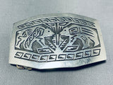 Spectacular Vintage Native American Hopi Handcarved Silver Bears Sterling Silver Buckle-Nativo Arts