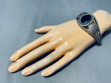 Incredible Vintage Native American Navajo Domed Jet Sterling Silver Flank Bracelet-Nativo Arts