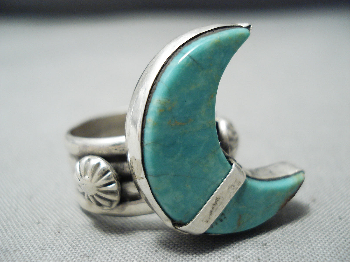 Crescent Moon Navajo Royston Turquoise Sterling Silver Ring Native Ame ...