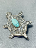 Fabulous Vintage Native American Navajo Turquoise Sterling Silver Turtle Pin Pendant-Nativo Arts