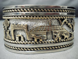Heavy Thick Native American Navajo Hand Wrought Sterling Silver Gold Bracelet-Nativo Arts