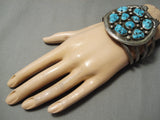 Important Vintage Native American Navajo Ancient Hands Sterling Silver Turquoise Naja Bracelet-Nativo Arts