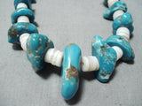Native American Superlative Vintage Santo Domingo Kingman Turquoise Sterling Silver Necklace Old-Nativo Arts