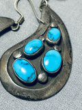 Unique Vintage Native American Navajo Old Kingman Turquoise Sterling Silver Earrings-Nativo Arts