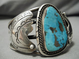 Rare High Grade Morenci Turquoise Vintage Native American Navajo Sterling Silver Bracelet-Nativo Arts
