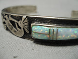 Native American Detailed!! Vintage Kokopelli Opal Inlay Sterling Silver Bracelet Old-Nativo Arts
