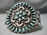 Native American Fabulous Vintage Navajo Turquoise Sun Sterling Silver Bracelet Old Cuff-Nativo Arts