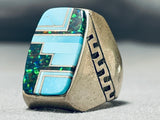 Thicker Vintage Native American Navajo Inlay Turquoise Sterling Silver Ring-Nativo Arts