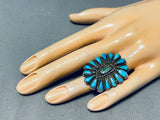 Enormous Vintage Native American Zuni Turquoise Cluster Sterling Silver Ring-Nativo Arts