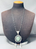 Longer Hand Carved Chief Head Vintage Native American Navajo Turquoise Sterling Silver Necklace-Nativo Arts
