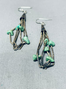 Outstanding Vintage Native American Navajo Royston Turquoise 6 Strand Sterling Silver Earrings-Nativo Arts