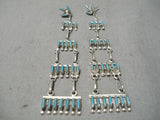 Fabulous Vintage Native American Zuni Turquoise Sterling Silver Dangle Earrings Old-Nativo Arts