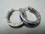 Intricate Vintage Native American Zuni Turquoise Lapis Sterling Silver Earrings Old-Nativo Arts