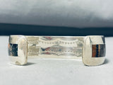 Very Rare Petrified Wood Inlay Native American Navajo Heavy Sterling Silver Bracelet-Nativo Arts