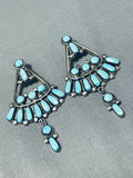Important Vintage Native American Zuni Signed Blue Gem Turquoise Sterling Silver Earrings-Nativo Arts