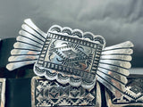 Important Rug Pattern Sterling Silver Vintage Native American Navajo Hand Tooled Concho Belt-Nativo Arts
