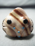 Huge Detailed Native American Navajo Turquoise Agate Toad Sterling Silver Ring-Nativo Arts