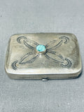 One Of A Kind Native American Navajo Vintage Kingman Turquoise Sterling Silver Box-Nativo Arts