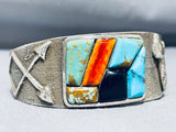 One Of Most Unique Ever Vintage Native American Navajo Nturquoise Inlay Sterling Silver Bracelet-Nativo Arts
