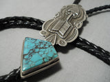 Opulent Vintage Native American Navajo Spiderweb Turquoise Sterling Silver Arrow Bolo Tie-Nativo Arts