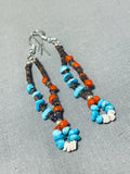 Wonderful Native American Navajo Turquoise & Coral Sterling Silver Earrings-Nativo Arts