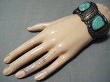One Of The Best Vintage Native American Navajo Leaf Turquoise Sterling Silver Museum Bracelet-Nativo Arts