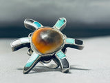 Rare Authentic Vintage Native American Navajo Turtle Turquoise Sterling Silver Ring-Nativo Arts