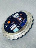 Thick Signed Native American Navajo Turquoise Lapis Sterling Silver Buckle-Nativo Arts