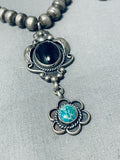 Amazing Vintage Native American Navajo Black Onyx & Turquoise Sterling Silver Necklace-Nativo Arts