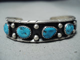 Impressive Vintage Native American Navajo Turquoise Sterling Silver Bracelet Old-Nativo Arts