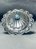 Fabulous Native American Navajo Blue Gem Turquoise Sterling Silver Concho Ring-Nativo Arts