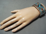 Native American Thick And Heavy Vintagew Zuni Bluejay Turquoise Sterling Silver Bracelet-Nativo Arts