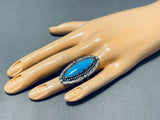 Dazzling Vintage Native American Navajo Blue Gem Turquoise Sterling Silver Ring-Nativo Arts