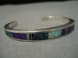 Important Vintage Native American Navajo Ray Tracey Sterling Silver Inlay Turquoise Bracelet-Nativo Arts