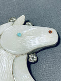 Important Vintage Native American Zuni Mother Of Pearl Sterling Silver Horse Pin-Nativo Arts