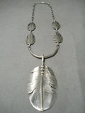 Intricate Detailed Hand Carved Feather Master Native American Navajo Sterling Silver Necklace-Nativo Arts