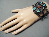 Heavy Thick Coiled Vintage Native American Navajo Carico Lake Turquoise Sterling Silver Bracelet-Nativo Arts